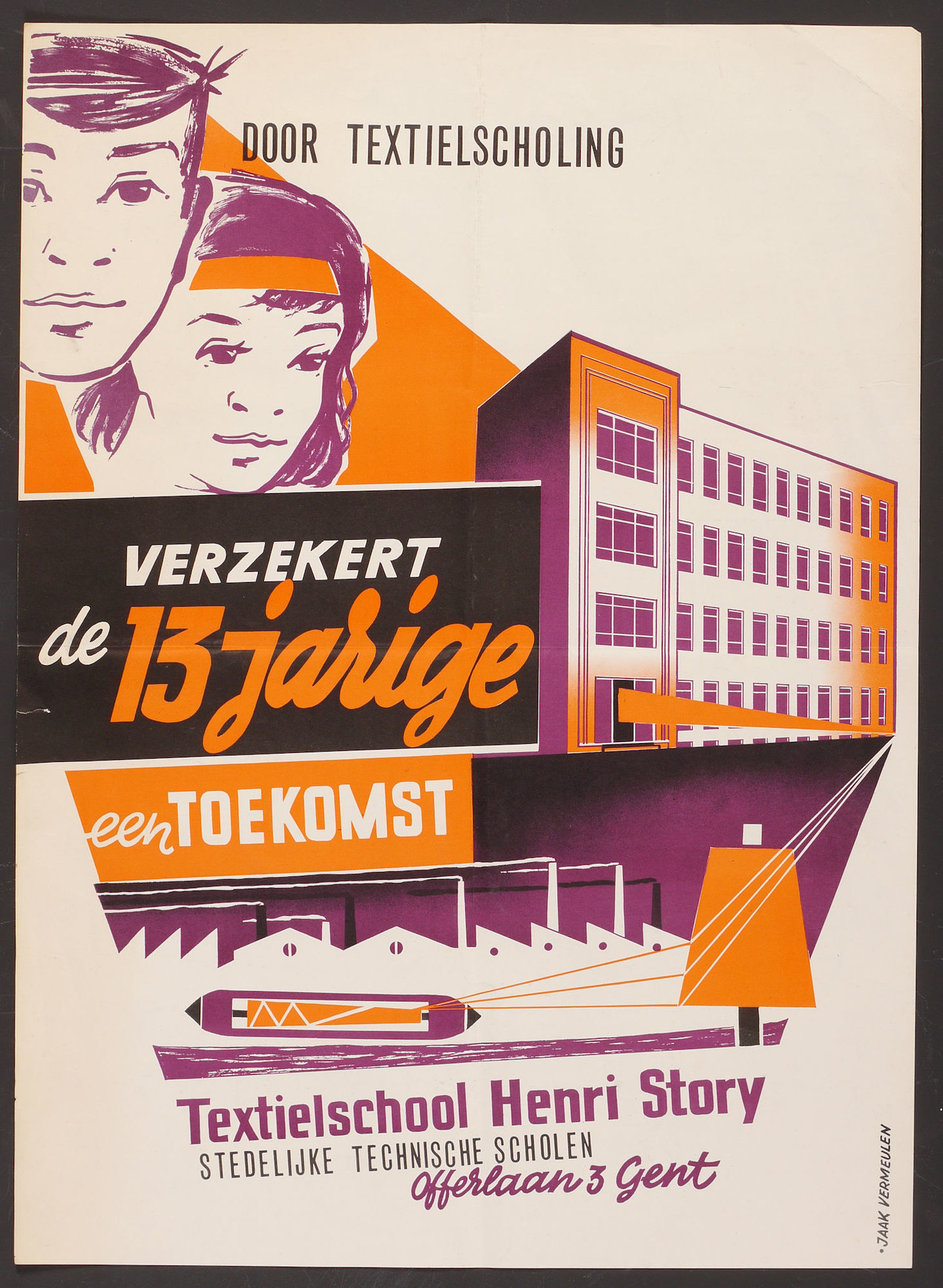 Publiciteitsaffiche voor de Stedelijke Textielschool Henri Story