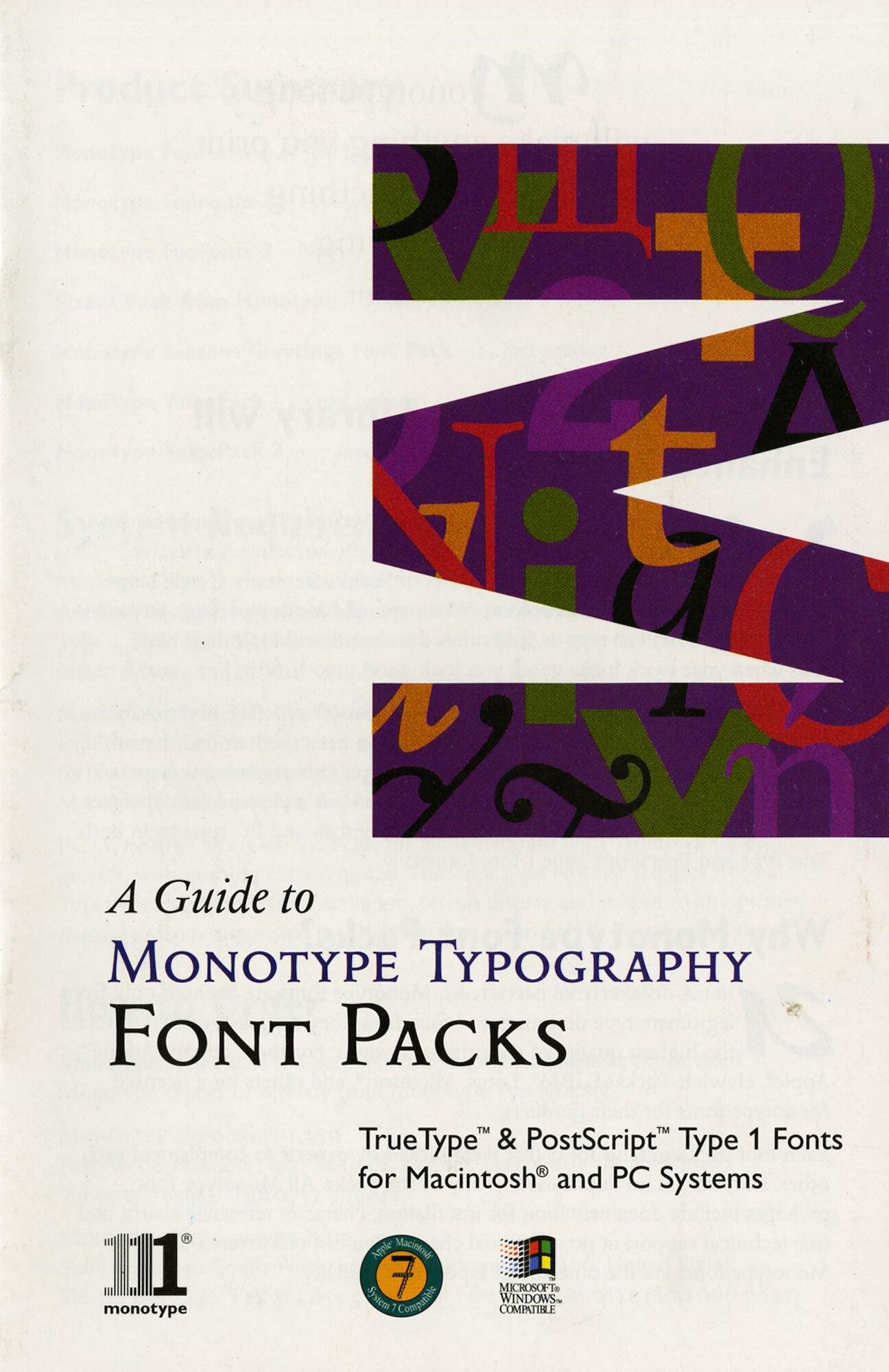 Letterproef met verschillende digitale lettertypes voor Monotype