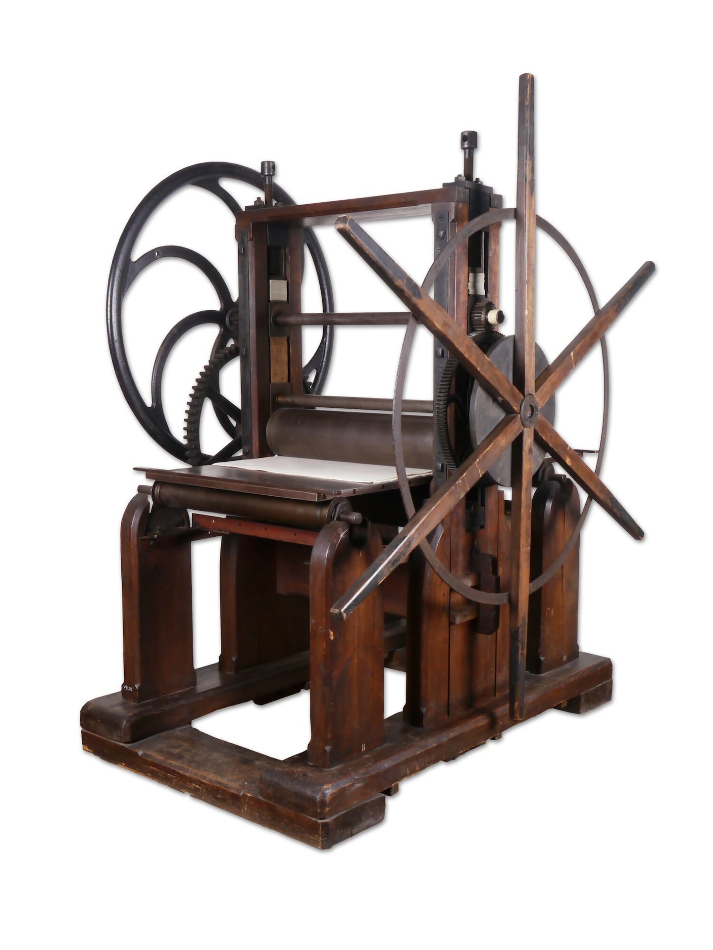 Etching press with a wooden frame