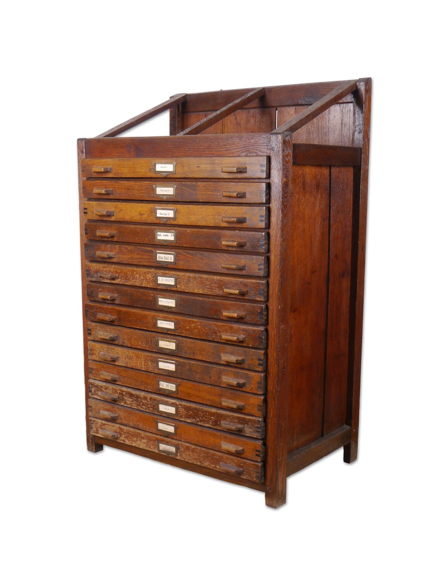 Houten zetbok met 14 letterkasten