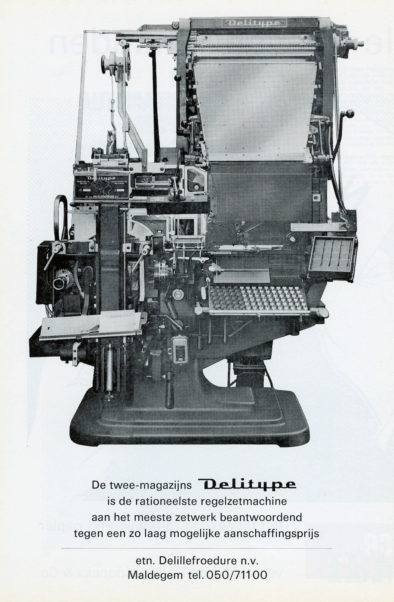 Reclame voor zetmachine Delitype van De Lille