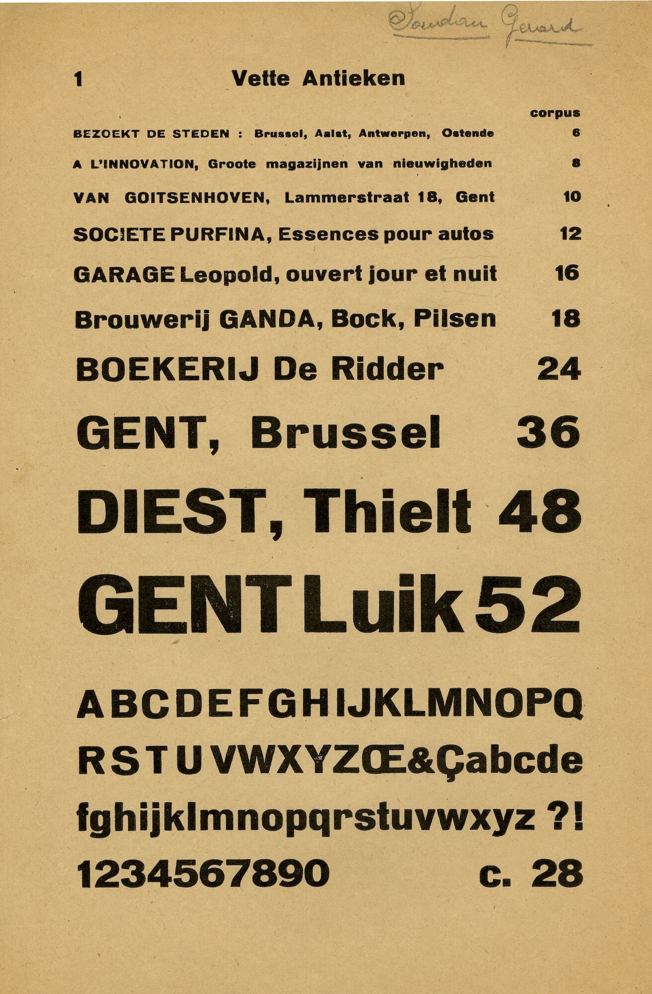 Letterproef van het lettertype Vette Antieken