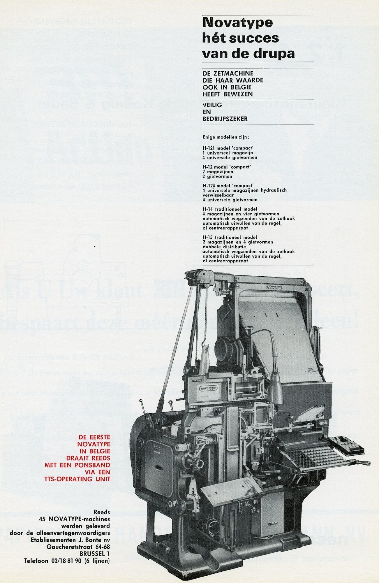 Reclame voor zetmachine Novatype door J. Bonte