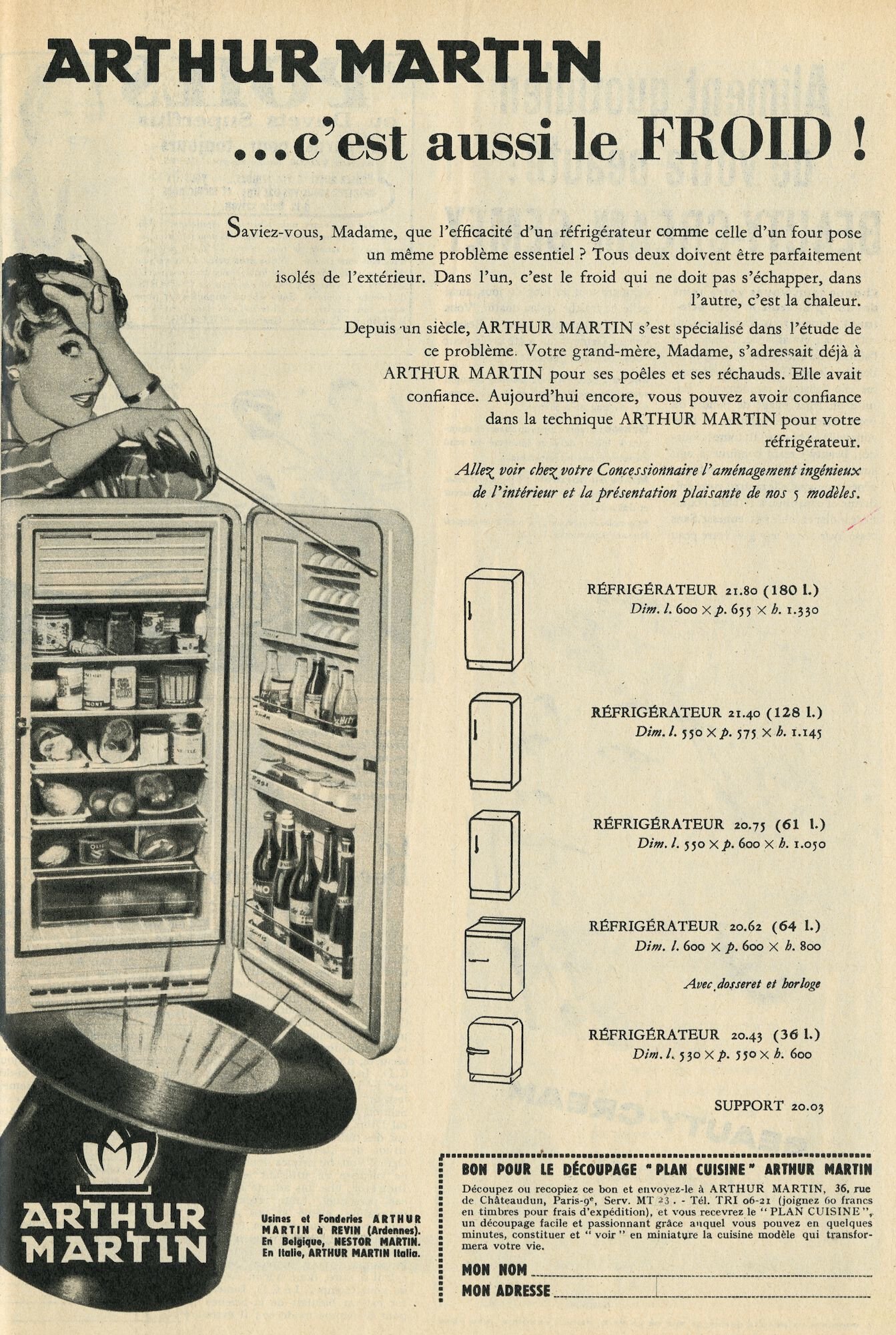 Reclame voor koelkast van het merk Arthur Martin