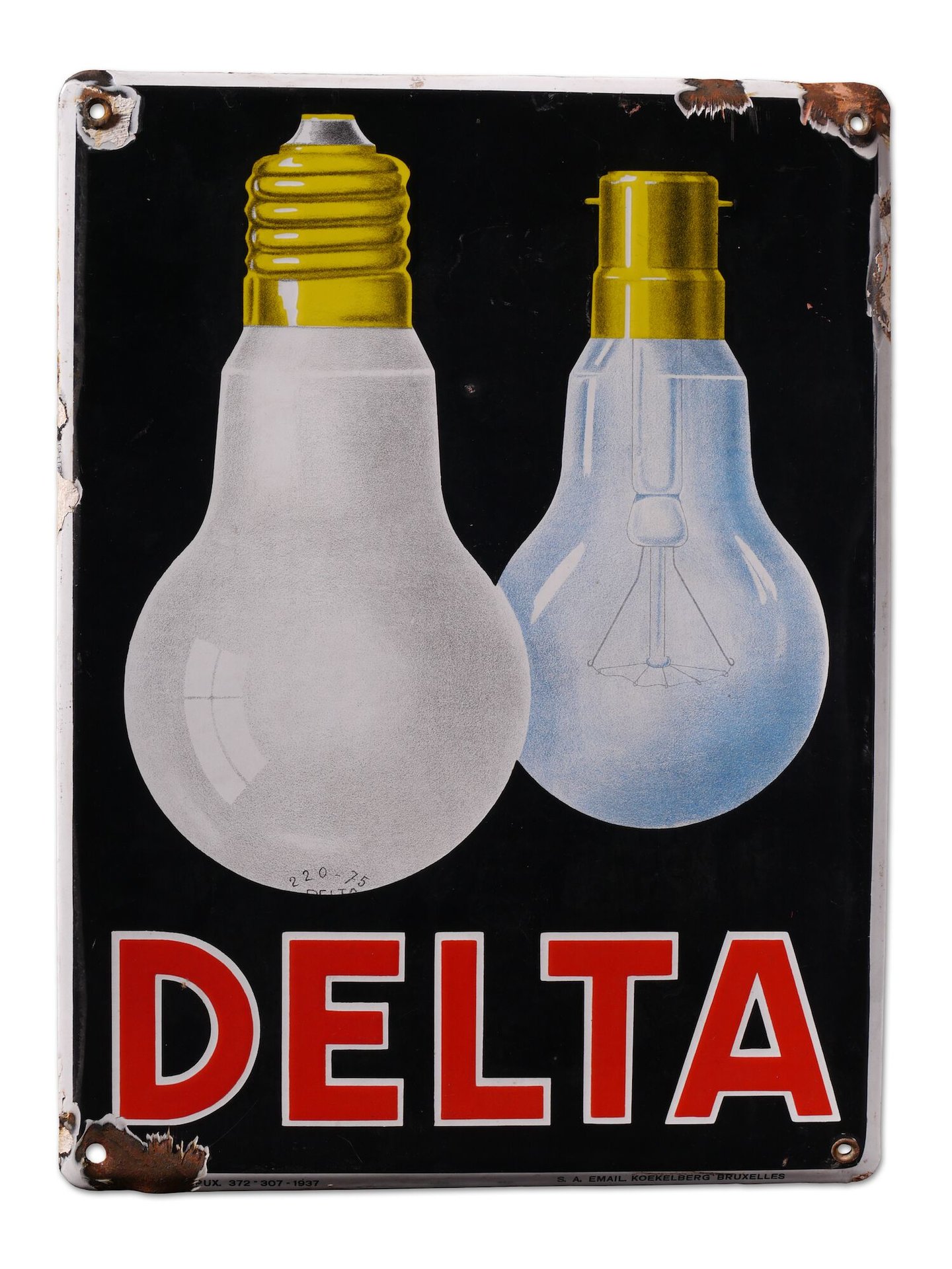 Geëmailleerd reclamebord voor lampen van het merk Delta