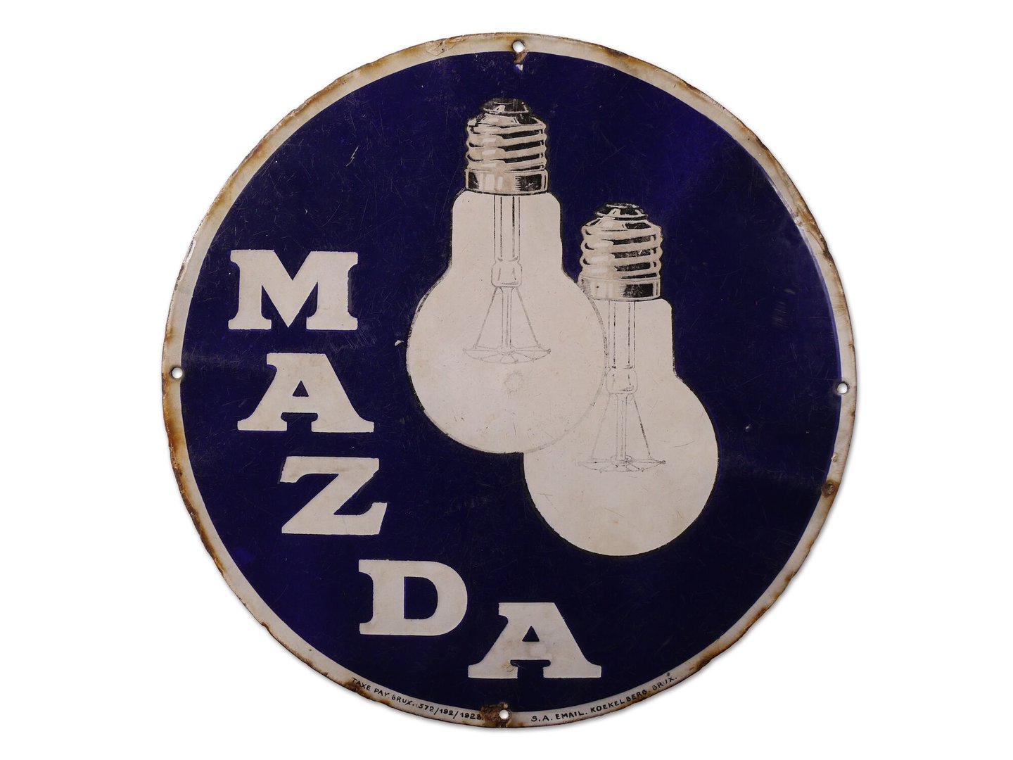 Geëmailleerd reclamebord voor lampen van het merk Mazda