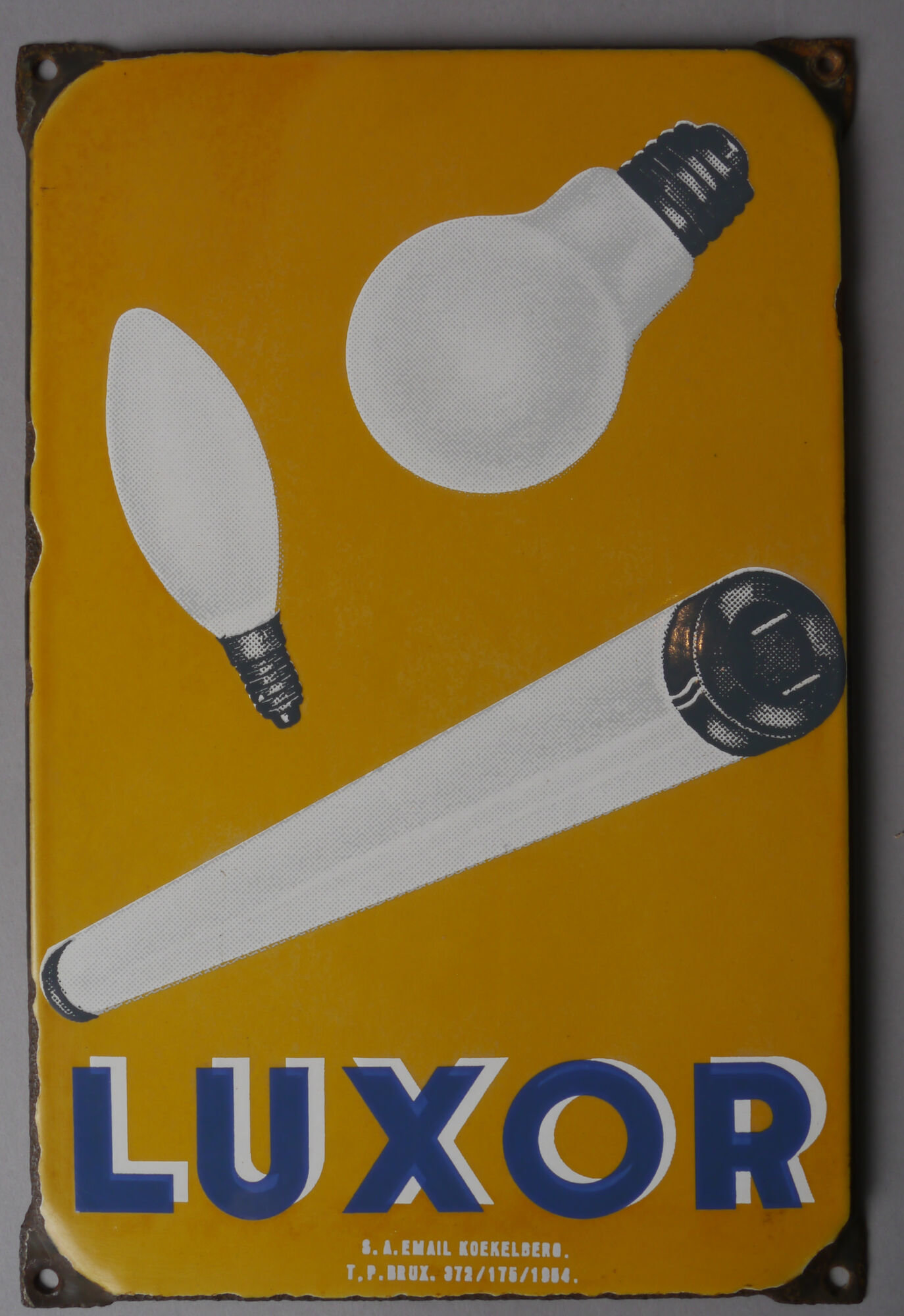 Geëmailleerd reclamebord voor lampen van het merk Luxor