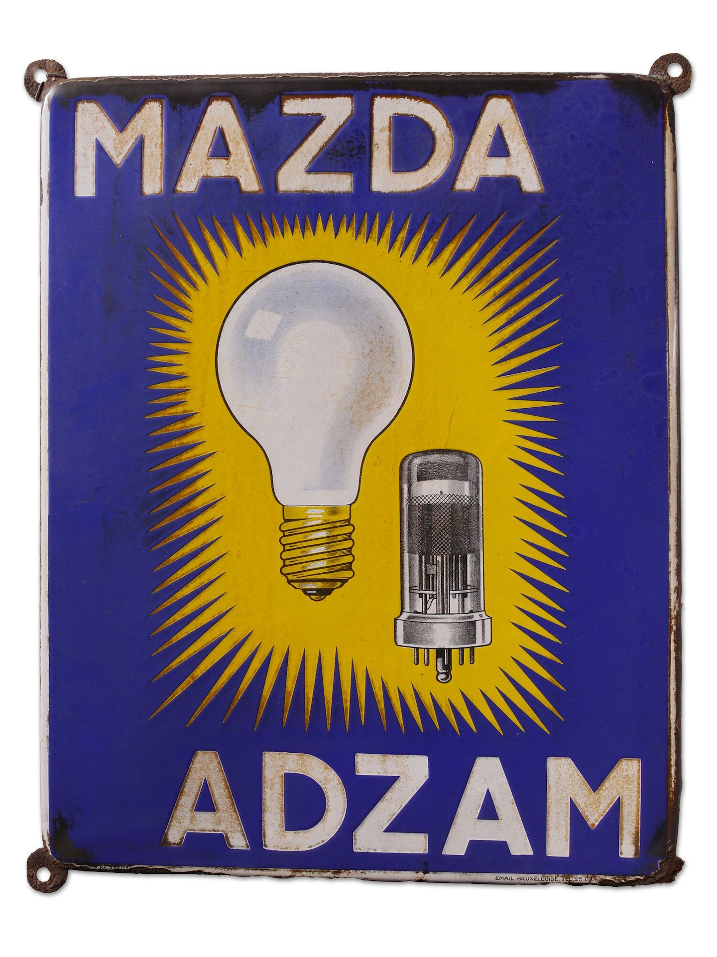 Geëmailleerd reclamebord voor lampen van het merk Mazda en Adzam
