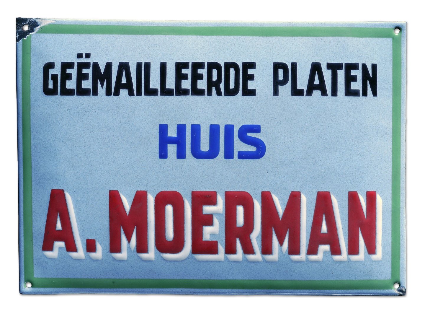 Geëmailleerd firmabord van graveur Moerman in Gent
