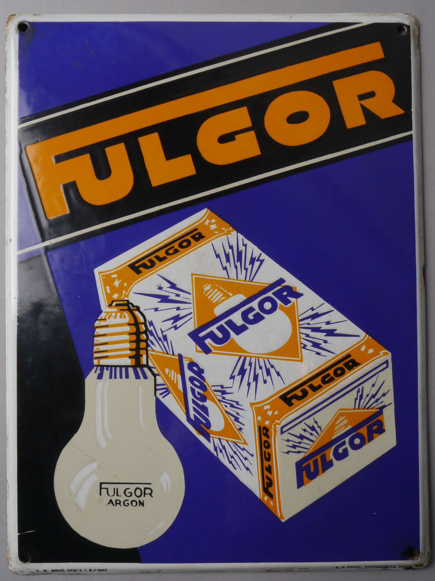 Geëmailleerd reclamebord voor lampen van het merk Fulgor