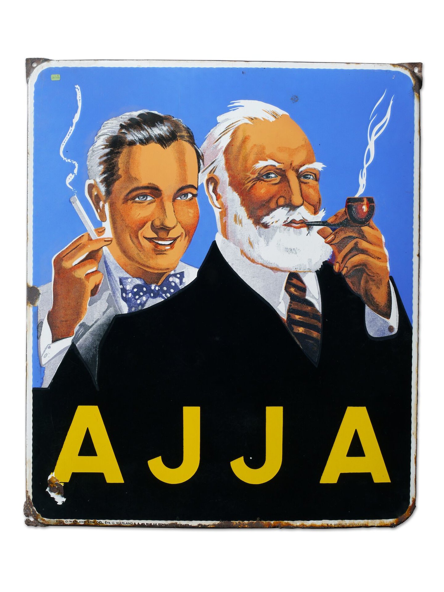 Geëmailleerd reclamebord voor rookwaren Ajja