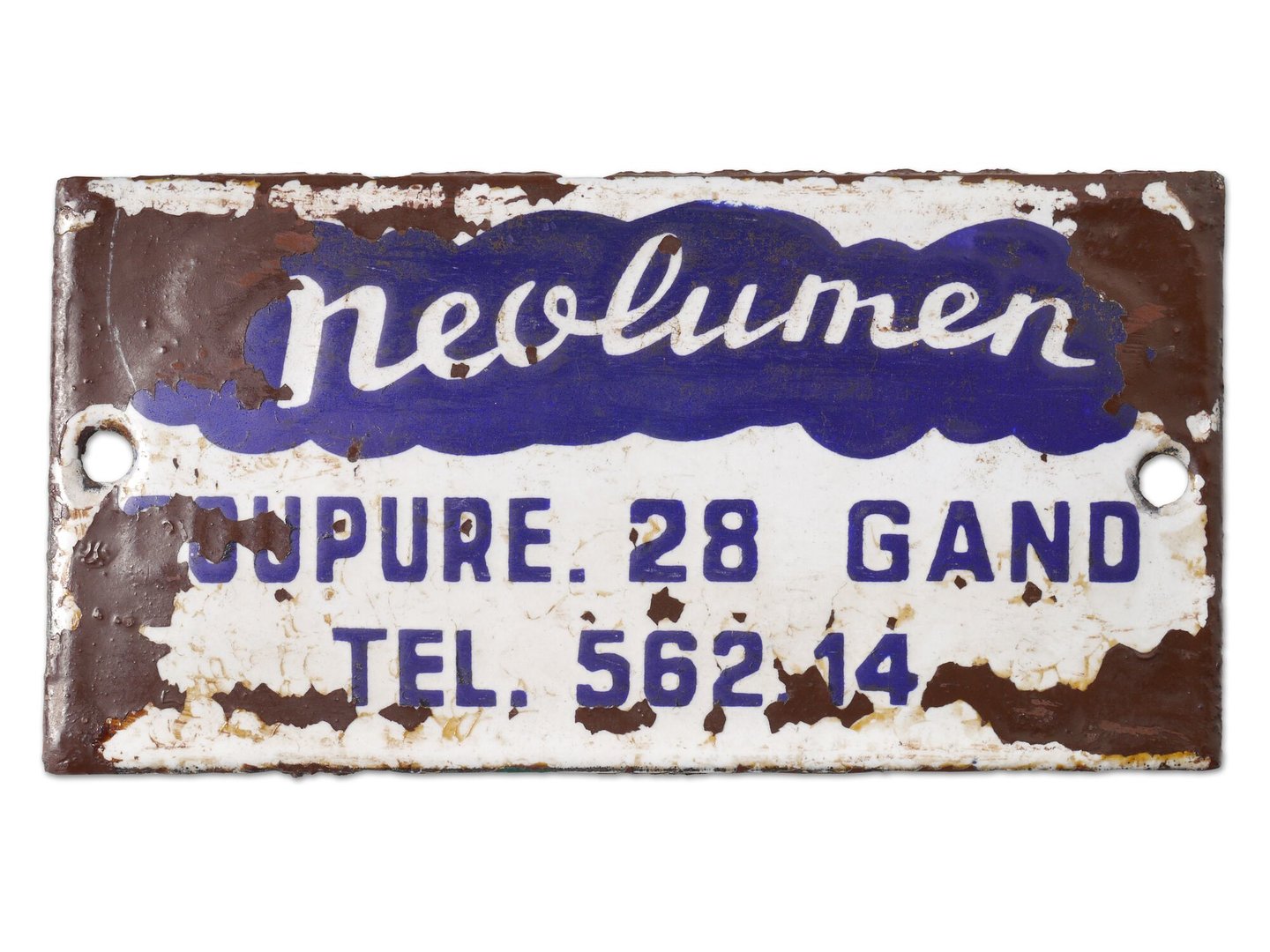 Geëmailleerd firmabord van Neolumen in Gent