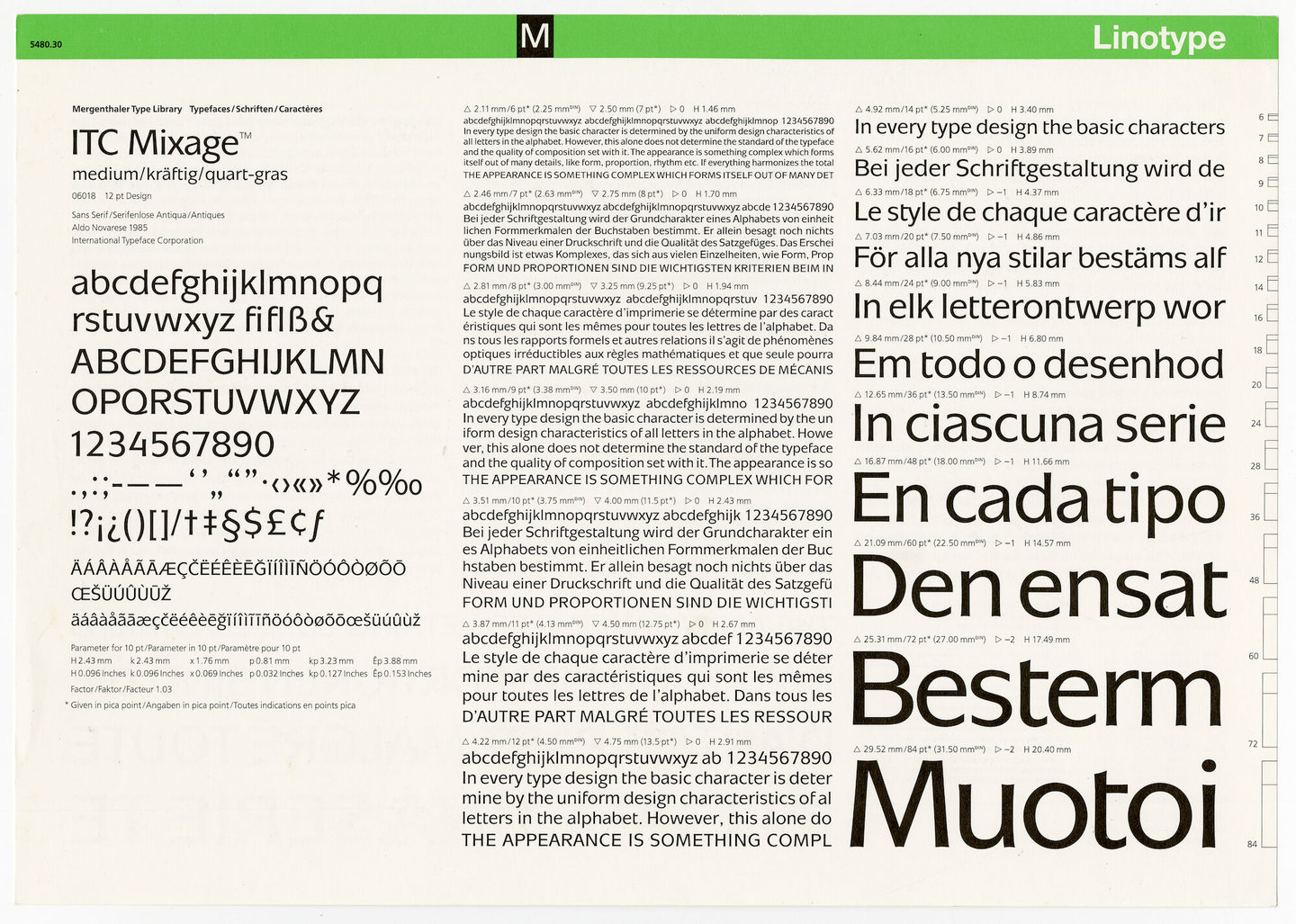 Letterproef met het lettertype ITC Mixage voor Linotype
