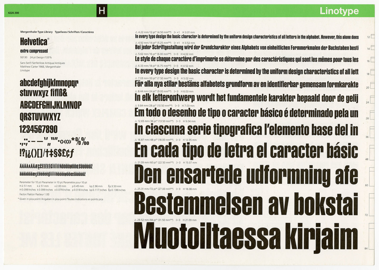 Letterproef met het lettertype Helvetica voor Linotype