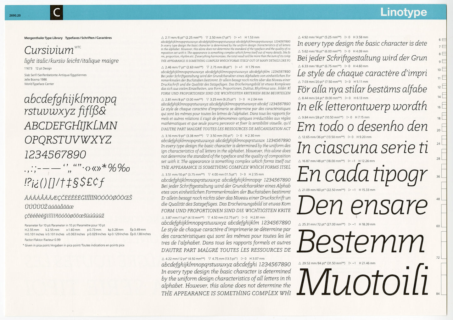 Letterproef met het lettertype Cursivium voor Linotype