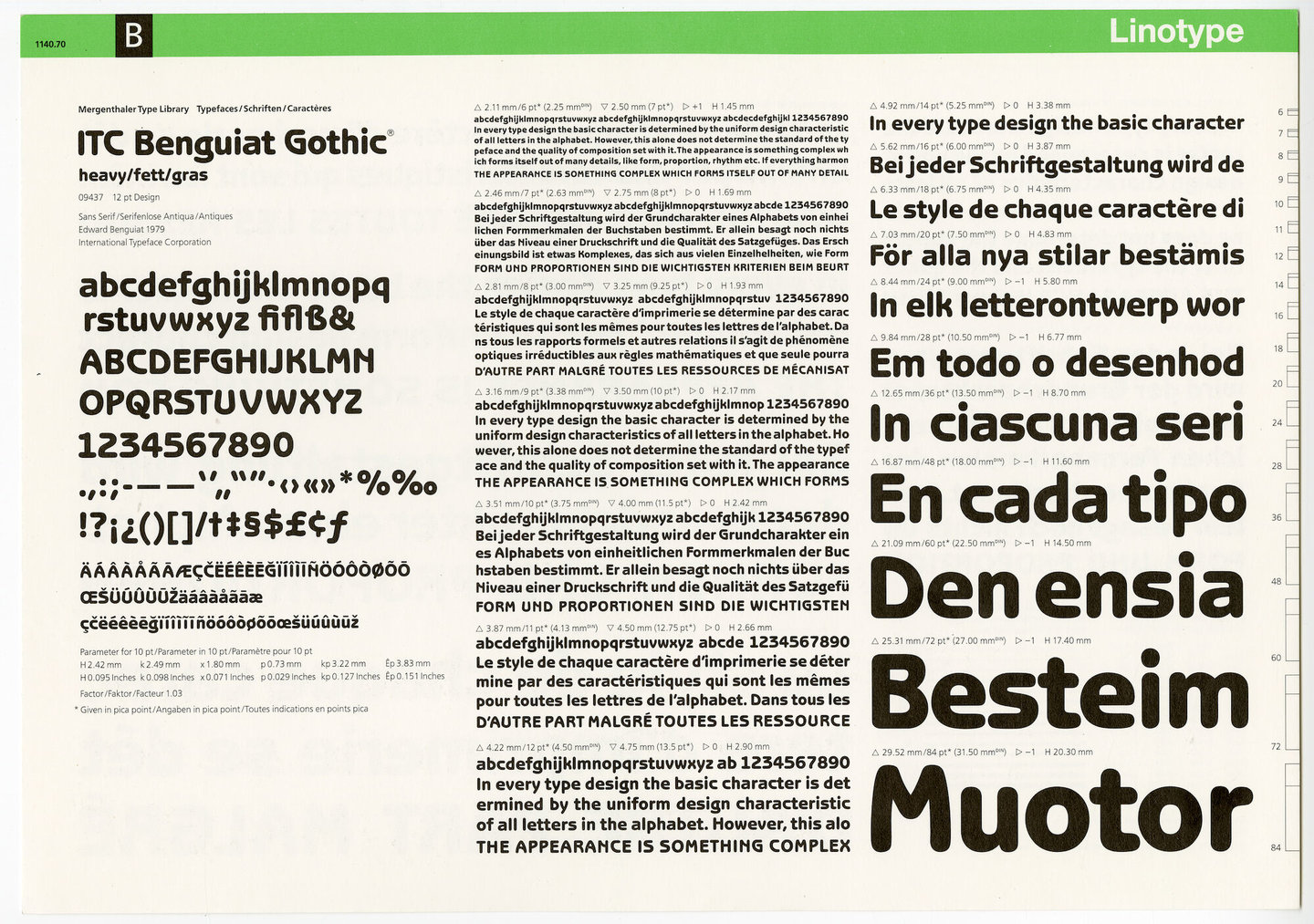 Letterproef met het lettertype ITC Benguiat Gothic voor Linotype