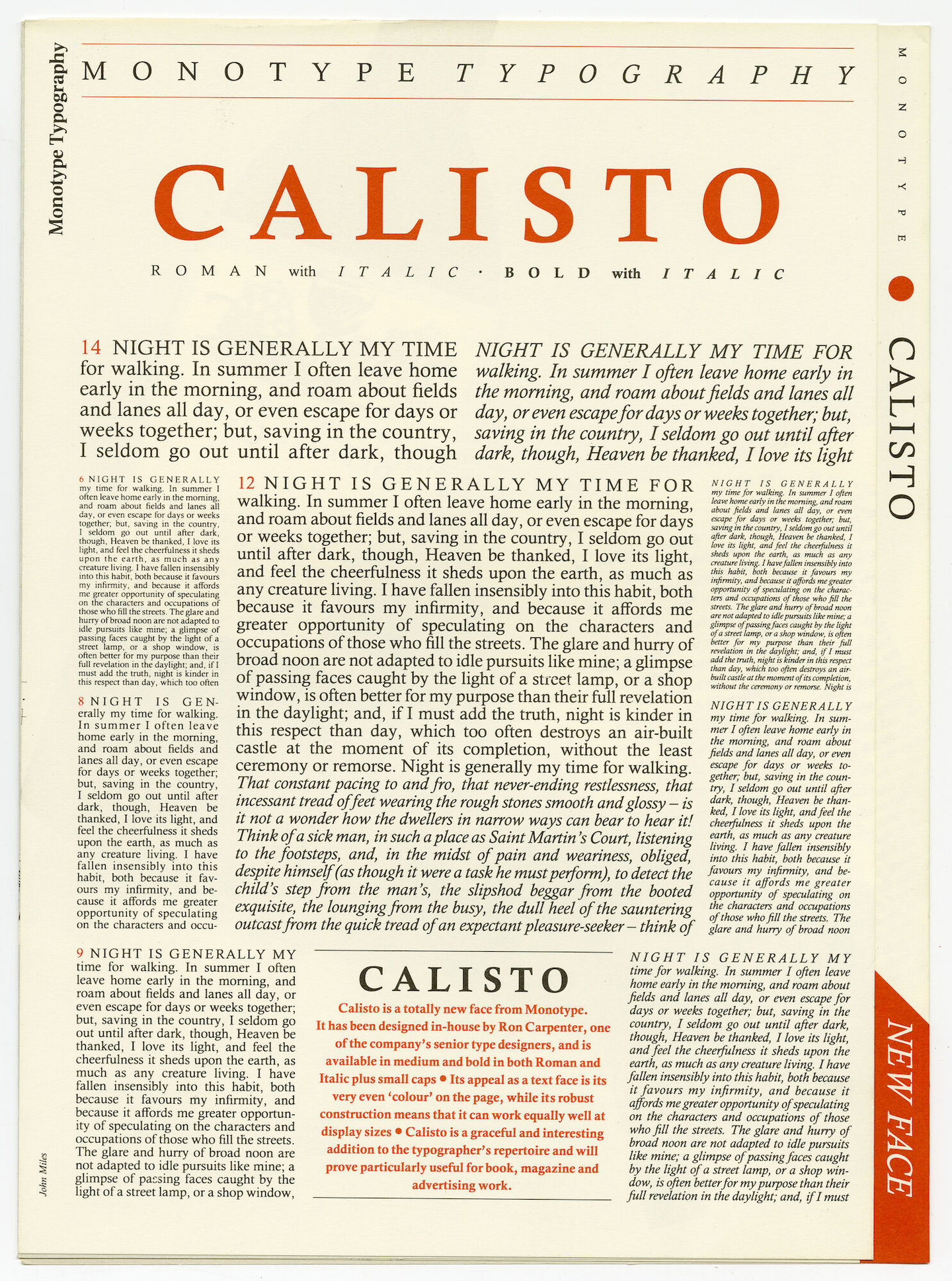 Letterproef van het lettertype Calisto
