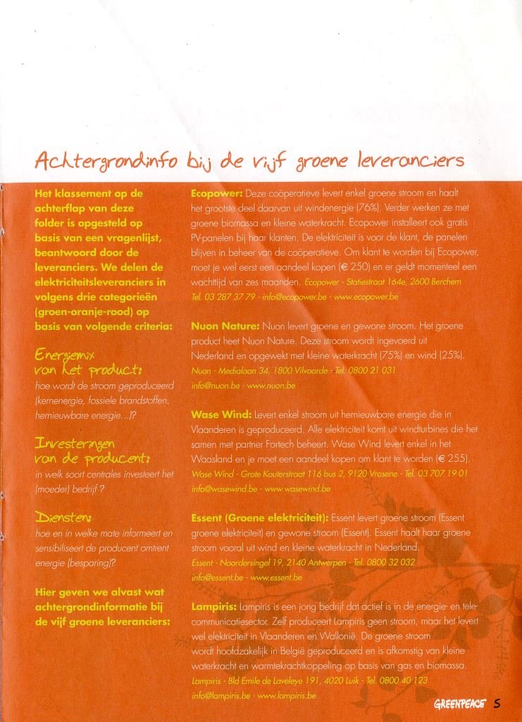 Brochure uitgegeven door Greenpeace ter promotie van groene stroom